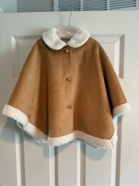 Janie and Jack Camel Cape with Cream Sherpa Trim